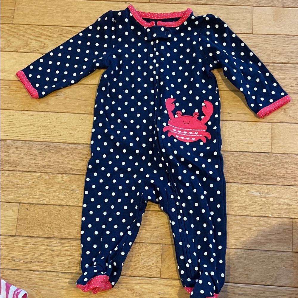 Carter's Navy and Pink Polka Dot Footie with Crab